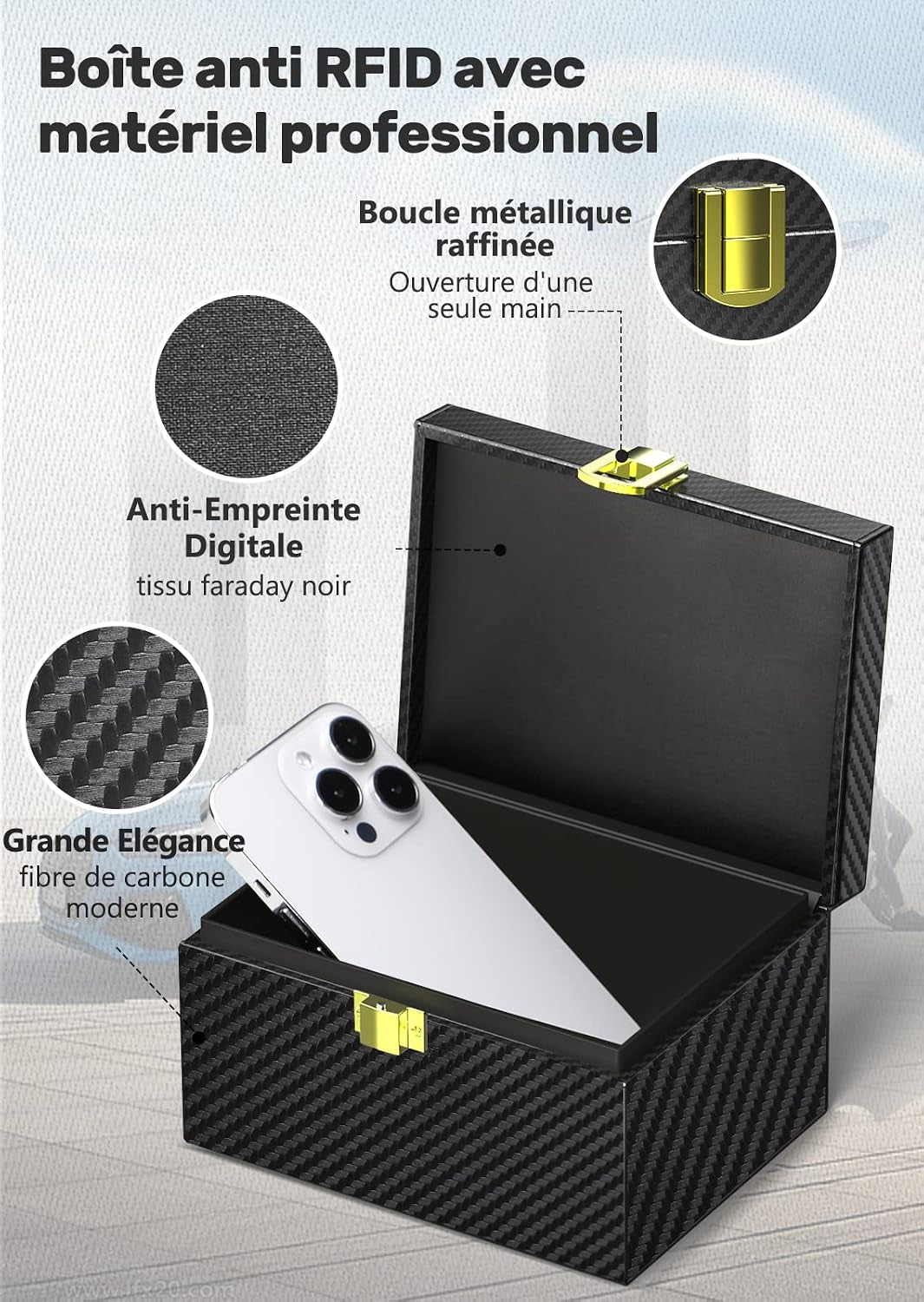 Boîte anti RFID Clé Voiture Ensemble Avec Etui RFID, Boitier Blocage Signal RFID Protection De Sécurité Clé Télécommande Voiture Keyless Go Contre Piratage À Distance Noir (Noir M)