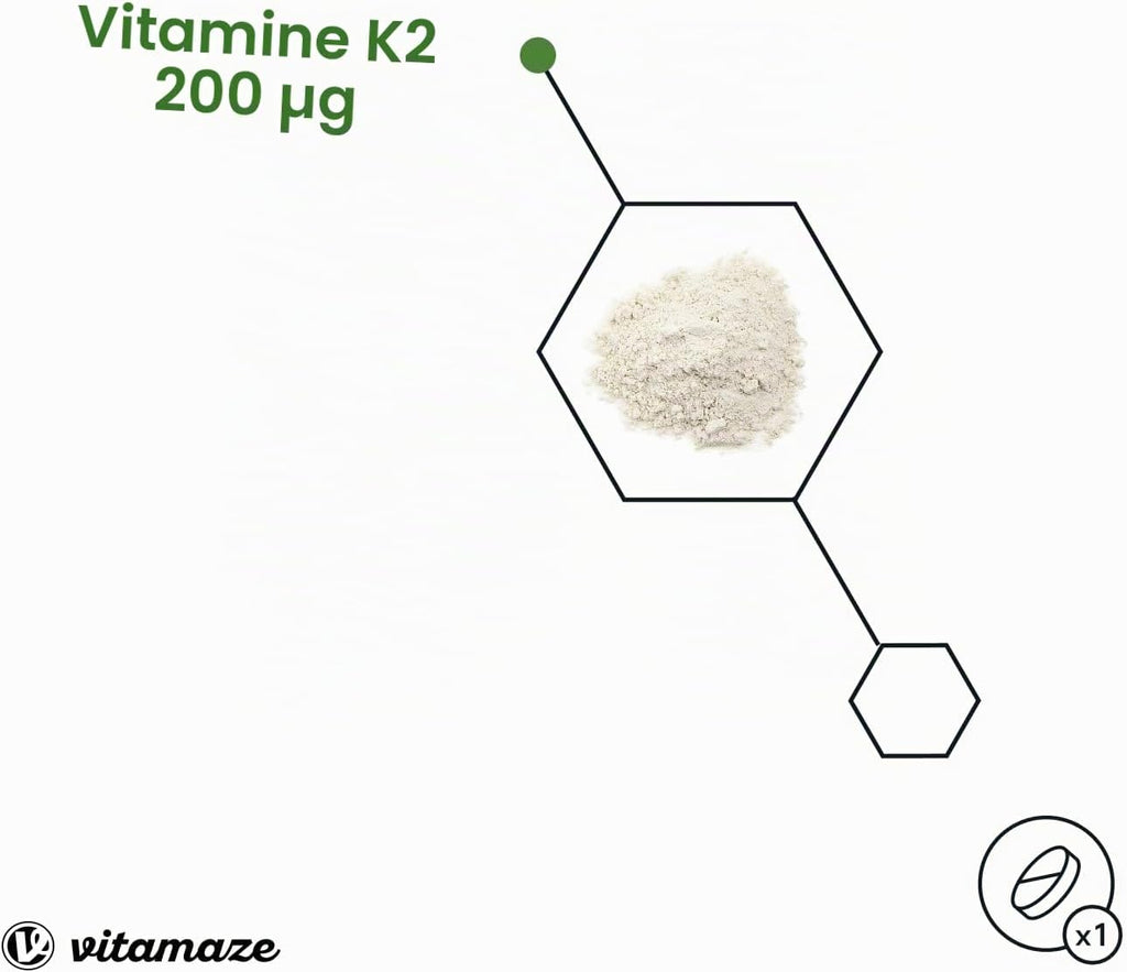 Vitamine K2 MK-7 À Fort Dosage, 200 Mcg Ménaquinone Pour 6 Mois - 180 Comprimés Vegan - Qualité Allemande, Complément Alimentaire Sans Additifs Inutiles