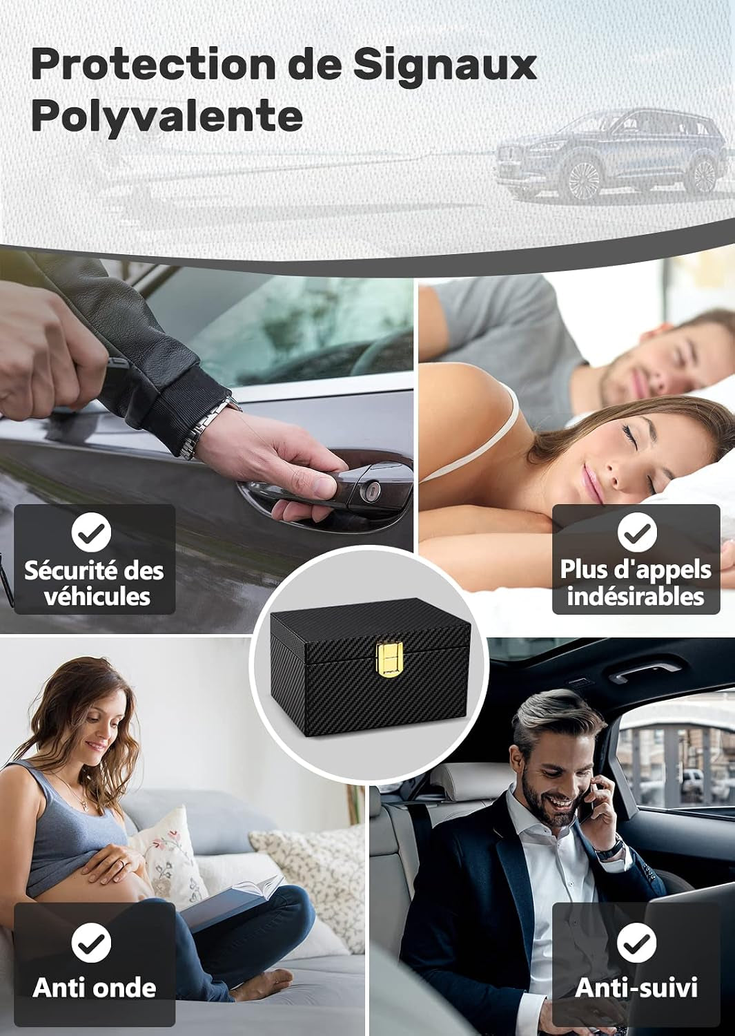 Boîte anti RFID Clé Voiture Ensemble Avec Etui RFID, Boitier Blocage Signal RFID Protection De Sécurité Clé Télécommande Voiture Keyless Go Contre Piratage À Distance Noir (Noir M)