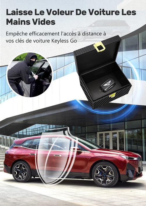 Boîte anti RFID Clé Voiture Ensemble Avec Etui RFID, Boitier Blocage Signal RFID Protection De Sécurité Clé Télécommande Voiture Keyless Go Contre Piratage À Distance Noir (Noir M)